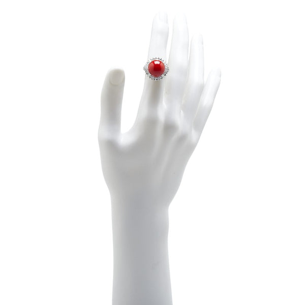 Pt900 プラチナ 血赤サンゴ13.4mm ダイヤ0.88ct リング 指輪 レディース 13号 【中古】