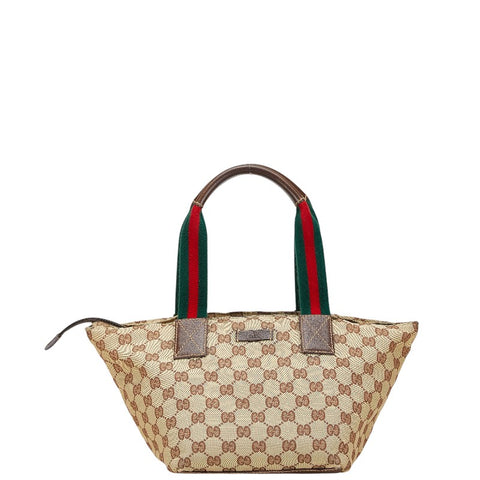 グッチ GGキャンバス トートバッグ ハンドバッグ 131228 ベージュ ブラウン キャンバス レザー レディース GUCCI 【中古】
