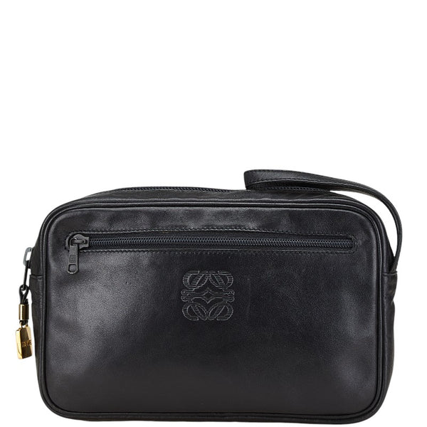ロエベ アナグラムロゴ セカンドバッグ クラッチバッグ ブラック レザー メンズ LOEWE 【中古】