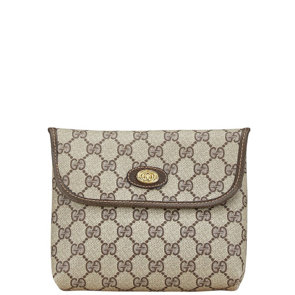 グッチ GGスプリーム ポーチ 039 4494 ブラウン PVC レザー レディース GUCCI 【中古】