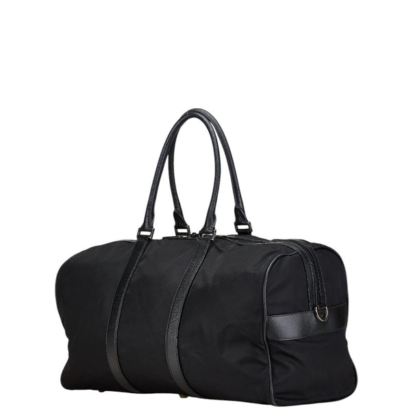 プラダ 三角ロゴプレート ボストンバッグ ブラック ナイロン レザー レディース PRADA 【中古】
