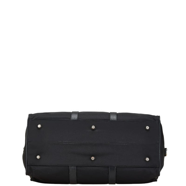 プラダ 三角ロゴプレート ボストンバッグ ブラック ナイロン レザー レディース PRADA 【中古】