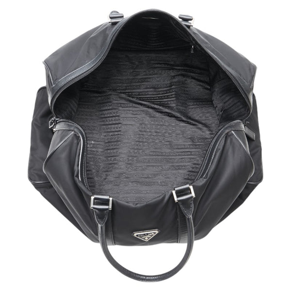 プラダ 三角ロゴプレート ボストンバッグ ブラック ナイロン レザー レディース PRADA 【中古】