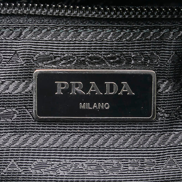 プラダ 三角ロゴプレート ボストンバッグ ブラック ナイロン レザー レディース PRADA 【中古】