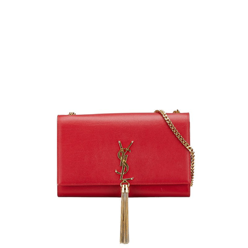 サンローラン YSL モノグラム クラシックケイト 斜め掛け チェーン ショルダーバッグ 354119 レッド レザー レディース SAINT LAURENT 【中古】
