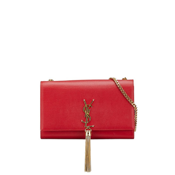 サンローラン YSL モノグラム クラシックケイト 斜め掛け チェーン ショルダーバッグ 354119 レッド レザー レディース SAINT LAURENT 【中古】