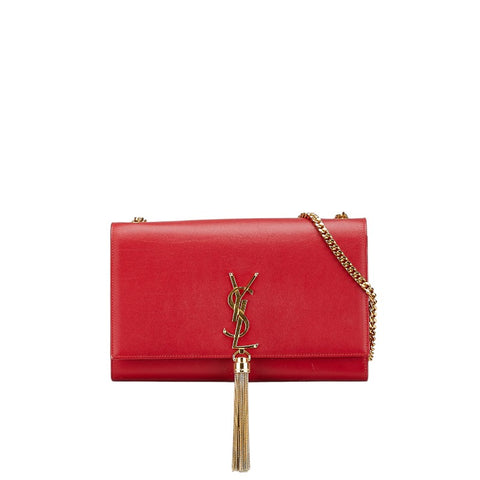 サンローラン YSL モノグラム クラシックケイト 斜め掛け チェーン ショルダーバッグ 354119 レッド レザー レディース SAINT LAURENT 【中古】
