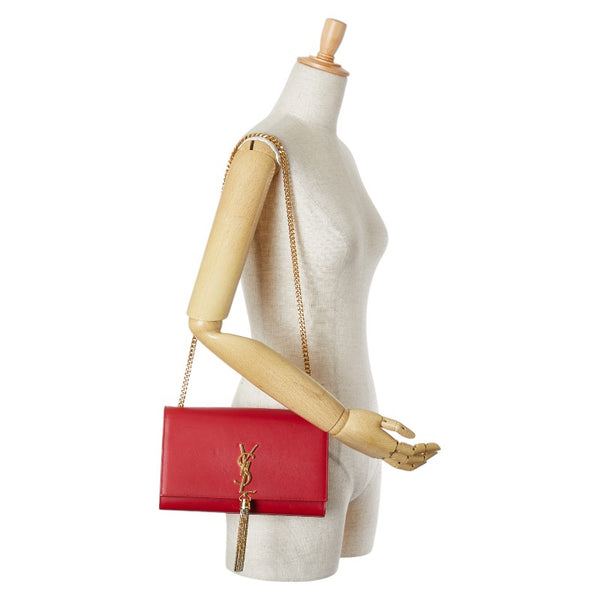 サンローラン YSL モノグラム クラシックケイト 斜め掛け チェーン ショルダーバッグ 354119 レッド レザー レディース SAINT LAURENT 【中古】