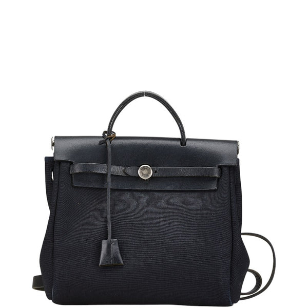 エルメス エールバッグPM ハンドバッグ リュック 2WAY ブラック キャンバス レザー レディース HERMES 【中古】