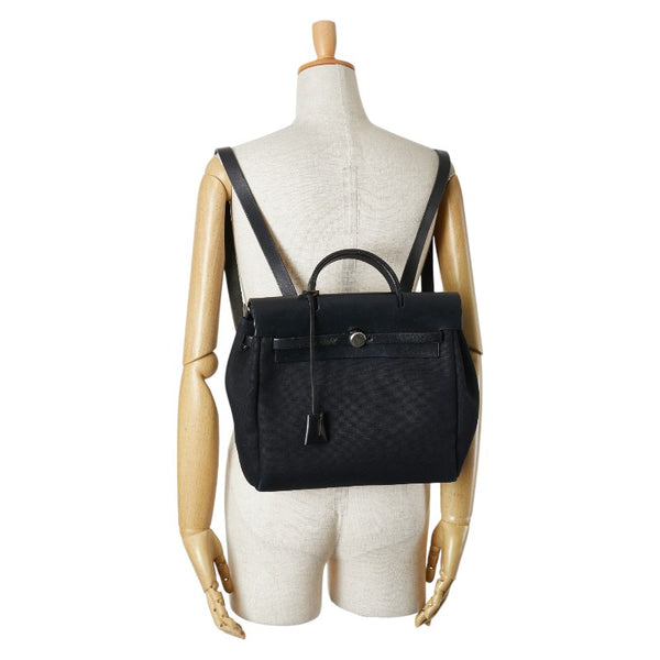エルメス エールバッグPM ハンドバッグ リュック 2WAY ブラック キャンバス レザー レディース HERMES 【中古】