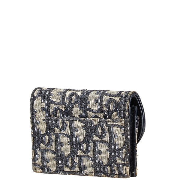 ディオール オブリーク トロッター サドル カードケース ネイビー ベージュ キャンバス レザー レディース Dior 【中古】