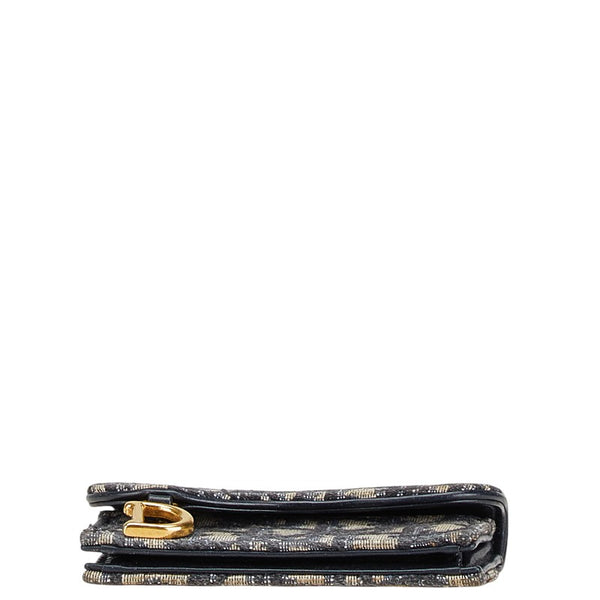 ディオール オブリーク トロッター サドル カードケース ネイビー ベージュ キャンバス レザー レディース Dior 【中古】