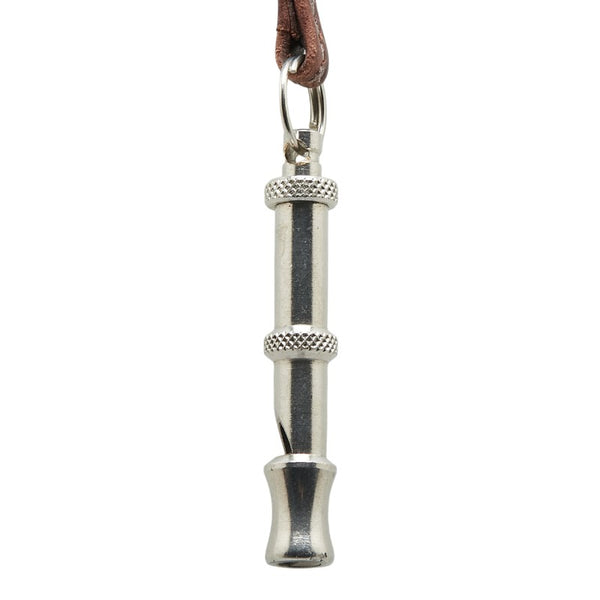 エルメス シフレ ホイッスル 犬笛 ネックレス ブラウン シルバー レザー メタル レディース HERMES 【中古】