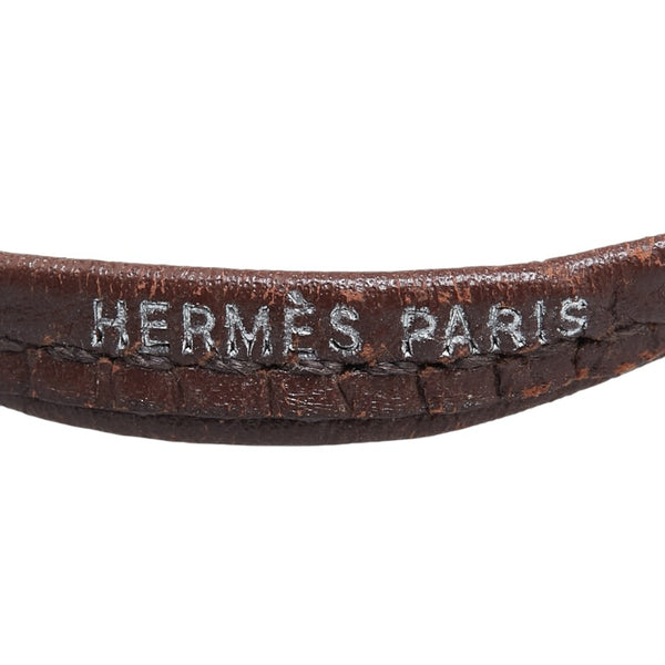 エルメス シフレ ホイッスル 犬笛 ネックレス ブラウン シルバー レザー メタル レディース HERMES 【中古】