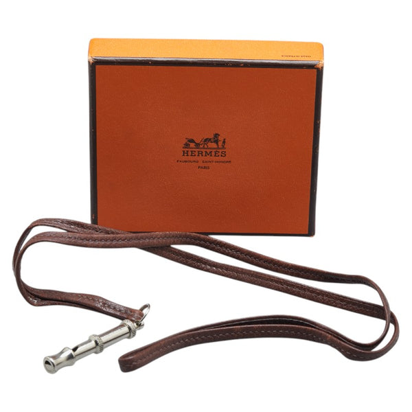 エルメス シフレ ホイッスル 犬笛 ネックレス ブラウン シルバー レザー メタル レディース HERMES 【中古】