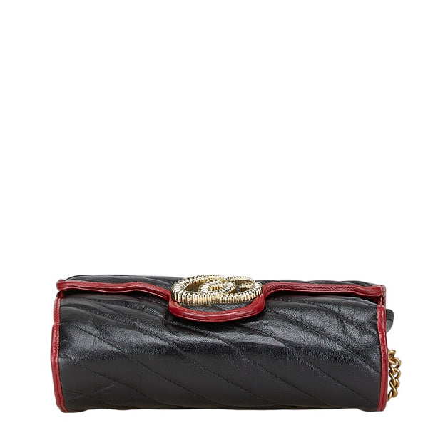 グッチ GGマーモント  チェーン ショルダーバッグ 573807 ブラック レッド レザー レディース GUCCI 【中古】