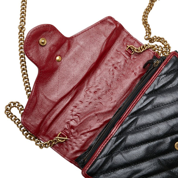 グッチ GGマーモント  チェーン ショルダーバッグ 573807 ブラック レッド レザー レディース GUCCI 【中古】