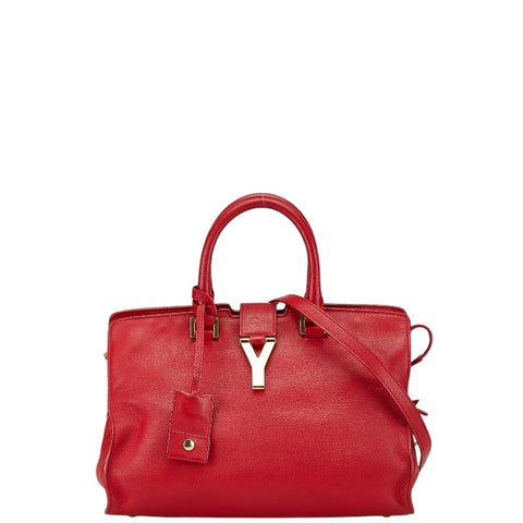 サンローラン Yライン プチカバス ハンドバッグ ショルダーバッグ 2WAY 311210 レッド レザー レディース SAINT LAURENT 【中古】
