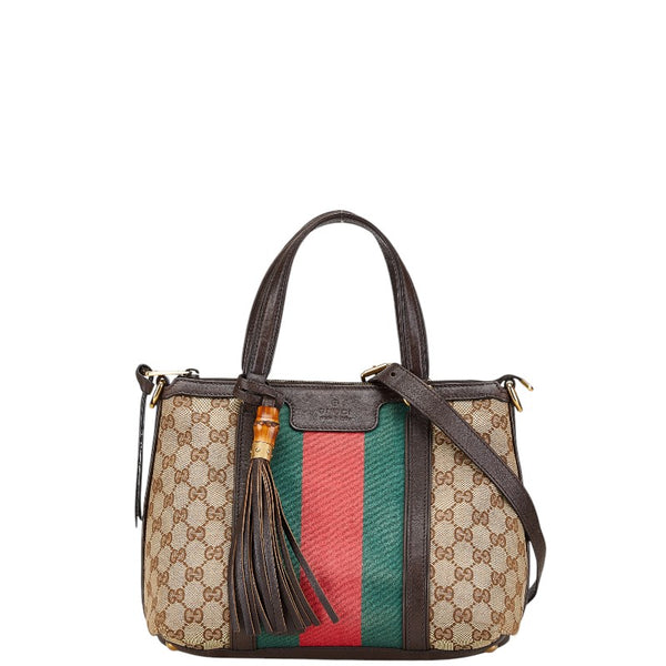 グッチ GGキャンバス シェリーライン ハンドバッグ ショルダーバッグ 2WAY 353114 002123 ブラウン キャンバス レザー レディース GUCCI 【中古】