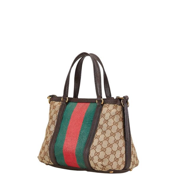 グッチ GGキャンバス シェリーライン ハンドバッグ ショルダーバッグ 2WAY 353114 002123 ブラウン キャンバス レザー レディース GUCCI 【中古】