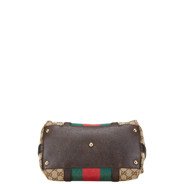 グッチ GGキャンバス シェリーライン ハンドバッグ ショルダーバッグ 2WAY 353114 002123 ブラウン キャンバス レザー レディース GUCCI 【中古】