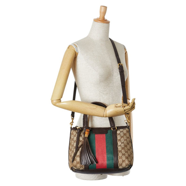 グッチ GGキャンバス シェリーライン ハンドバッグ ショルダーバッグ 2WAY 353114 002123 ブラウン キャンバス レザー レディース GUCCI 【中古】