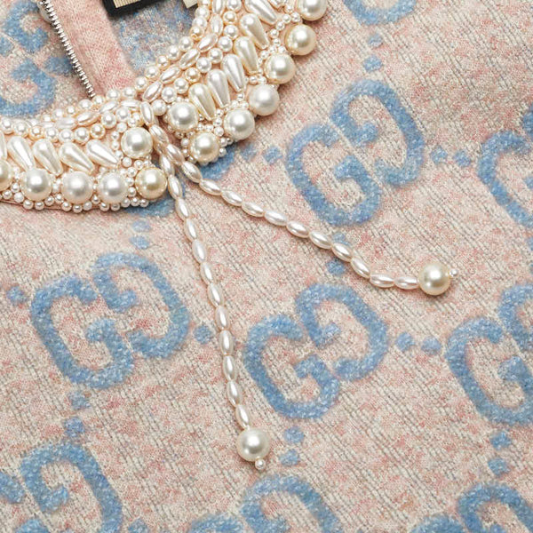 グッチ GG パール ニットワンピース 半袖 サイズ：XS ピンク ブルー ベージュ ウール ナイロン ヤク レディース GUCCI 【中古】