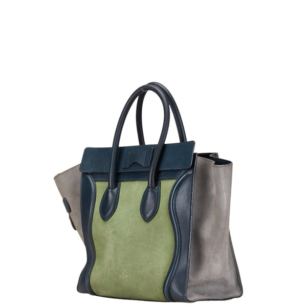 セリーヌ ラゲージ ミニショッパー ハンドバッグ トートバッグ ネイビー グレー グリーン スウェード レザー レディース CELINE 【中古】