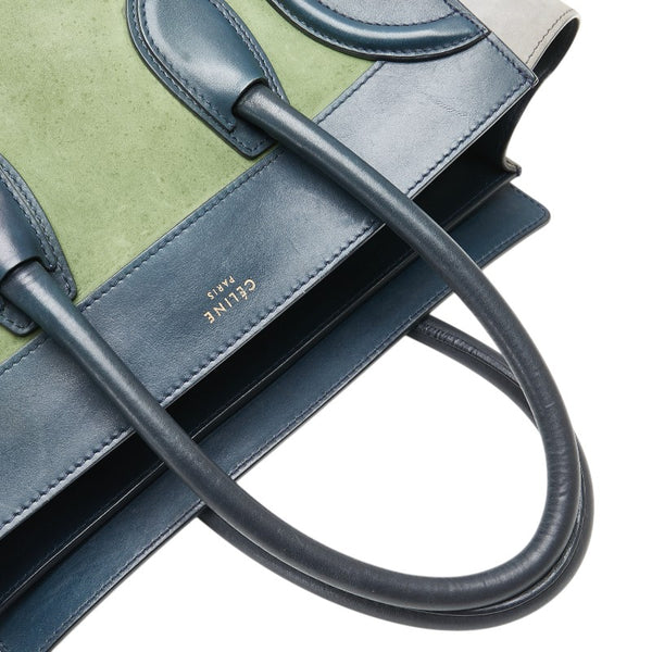 セリーヌ ラゲージ ミニショッパー ハンドバッグ トートバッグ ネイビー グレー グリーン スウェード レザー レディース CELINE 【中古】