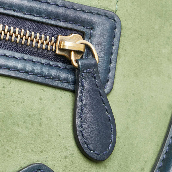 セリーヌ ラゲージ ミニショッパー ハンドバッグ トートバッグ ネイビー グレー グリーン スウェード レザー レディース CELINE 【中古】