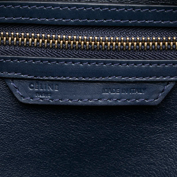 セリーヌ ラゲージ ミニショッパー ハンドバッグ トートバッグ ネイビー グレー グリーン スウェード レザー レディース CELINE 【中古】