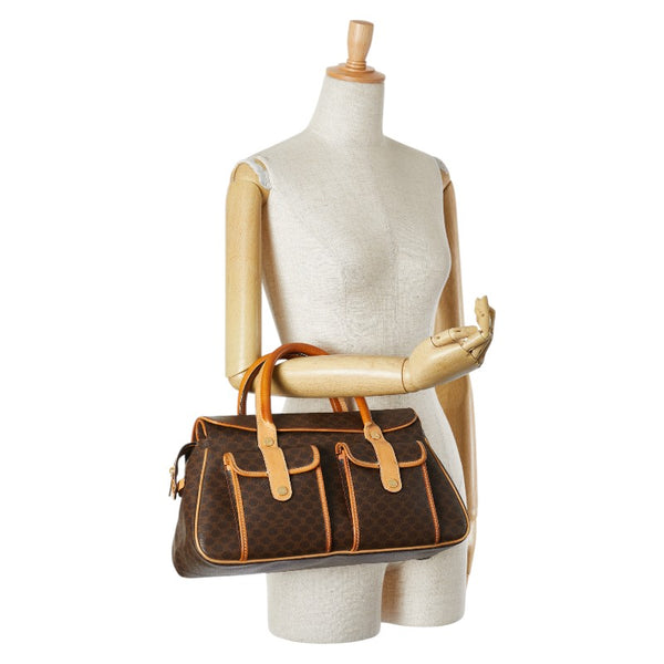 セリーヌ マカダム ハンドバッグ ブラウン PVC レザー レディース CELINE 【中古】