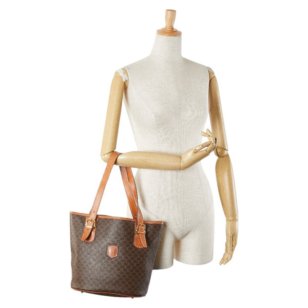 セリーヌ マカダム トートバッグ ハンドバッグ ブラウン PVC レザー レディース CELINE 【中古】