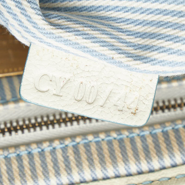 セリーヌ Cマカダム ワンショルダーバッグ ライトブルー ホワイト キャンバス レザー レディース CELINE 【中古】