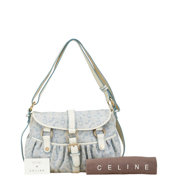 セリーヌ Cマカダム ワンショルダーバッグ ライトブルー ホワイト キャンバス レザー レディース CELINE 【中古】