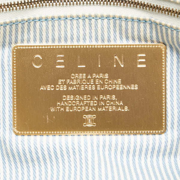 セリーヌ Cマカダム ワンショルダーバッグ ライトブルー ホワイト キャンバス レザー レディース CELINE 【中古】