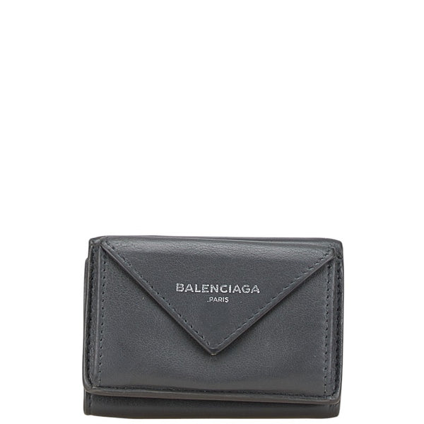 バレンシアガ ペーパー ミニ コンパクトウォレット 二つ折り財布 391446 ブラック レザー レディース BALENCIAGA 【中古】