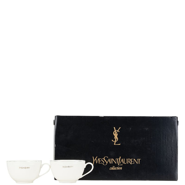 サンローラン ティーカップ ソーサー 2個セット ホワイト ゴールド 陶器 レディース SAINT LAURENT 【中古】