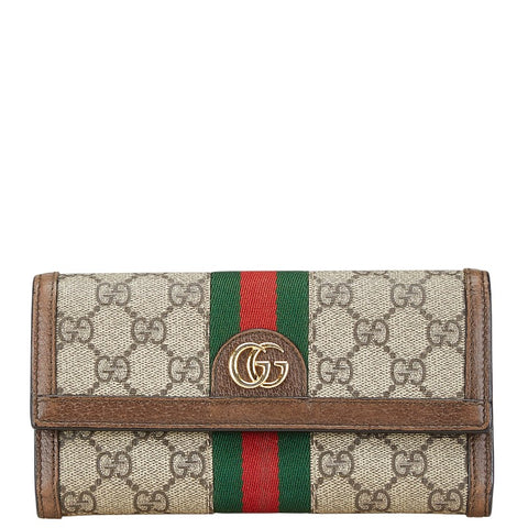グッチ GGスプリーム オフィディア コンチネンタルウォレット 長財布 523153 ベージュ ブラウン PVC レザー レディース GUCCI 【中古】
