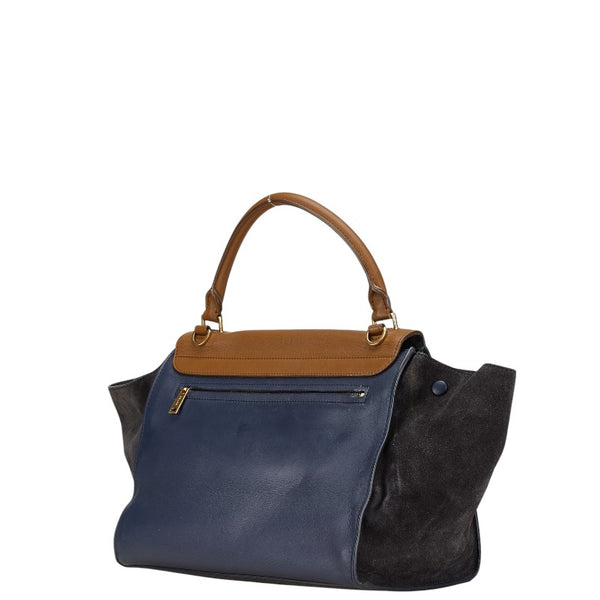 セリーヌ トラペーズ トリコロール ハンドバッグ ショルダーバッグ 2WAY ブラウン ブラック ネイビー レザー スエード レディース CELINE 【中古】