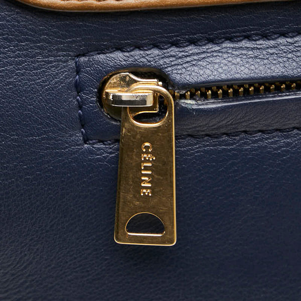 セリーヌ トラペーズ トリコロール ハンドバッグ ショルダーバッグ 2WAY ブラウン ブラック ネイビー レザー スエード レディース CELINE 【中古】