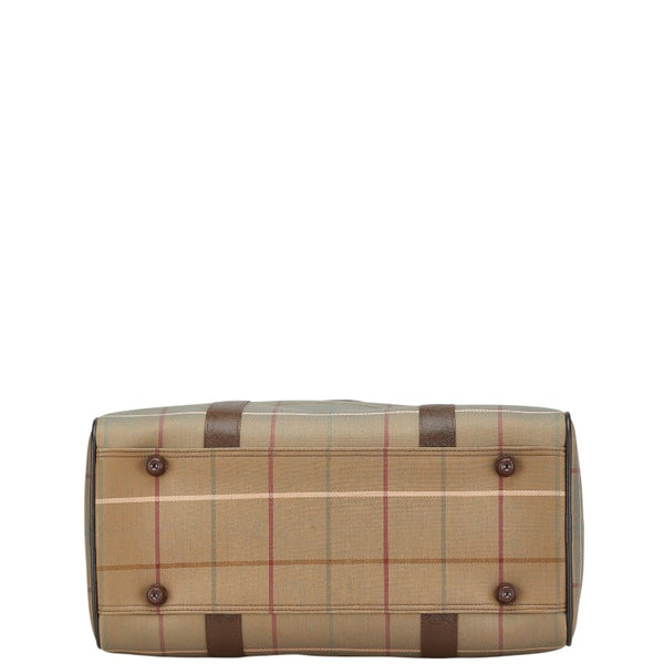 バーバリー チェック ボストンバッグ トラベルバッグ  カーキ ブラウン キャンバス レザー レディース BURBERRY 【中古】