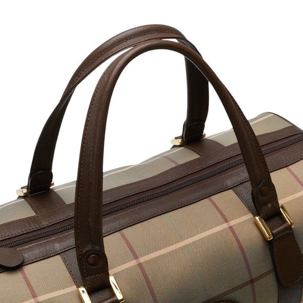 バーバリー チェック ボストンバッグ トラベルバッグ  カーキ ブラウン キャンバス レザー レディース BURBERRY 【中古】