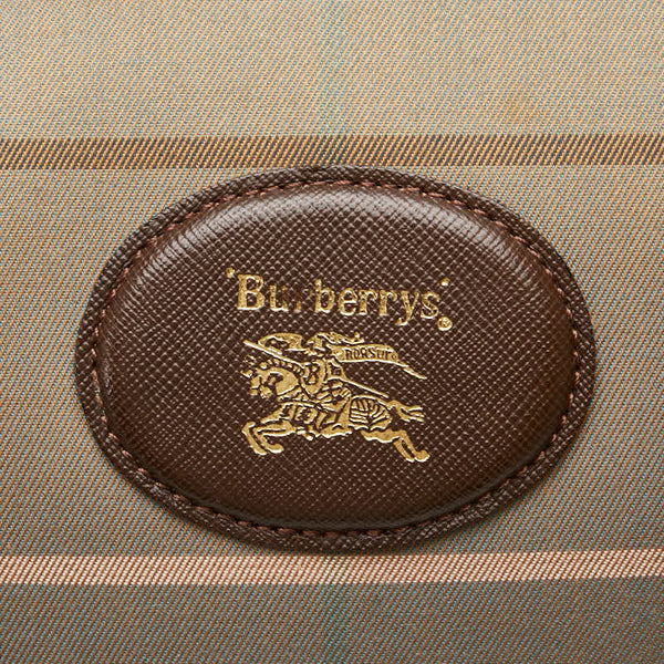 バーバリー チェック ボストンバッグ トラベルバッグ  カーキ ブラウン キャンバス レザー レディース BURBERRY 【中古】