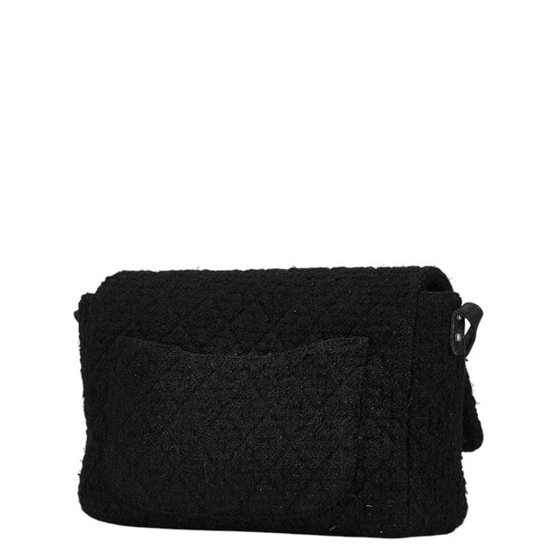 シャネル キルティング 斜め掛け ショルダーバッグ ブラック ツイード レザー レディース CHANEL 【中古】