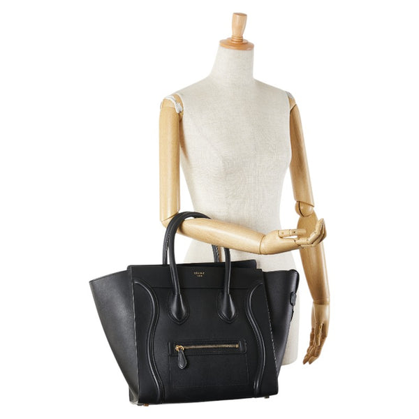 セリーヌ ラゲージ ミニショッパー ハンドバッグ トートバッグ ブラック レザー レディース CELINE 【中古】