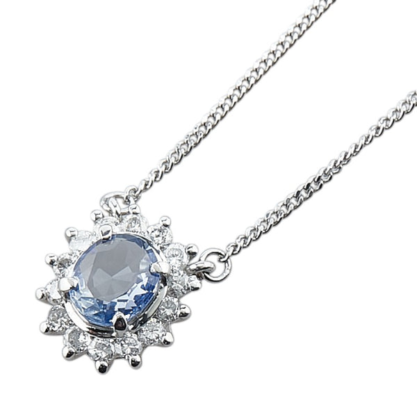 Pt850 プラチナ サファイア0.55ct ダイヤ0.27ct ネックレス レディース 【中古】