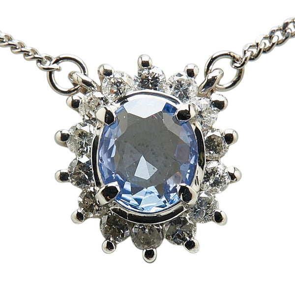 Pt850 プラチナ サファイア0.55ct ダイヤ0.27ct ネックレス レディース 【中古】