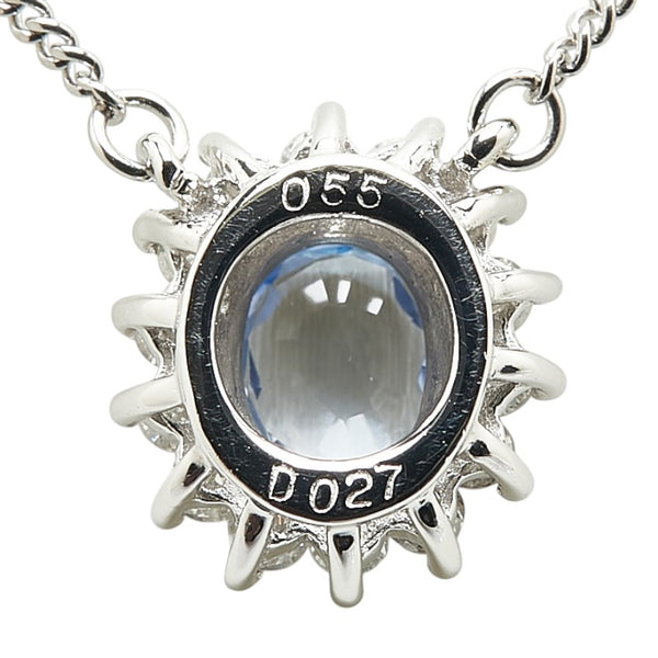 Pt850 プラチナ サファイア0.55ct ダイヤ0.27ct ネックレス レディース 【中古】