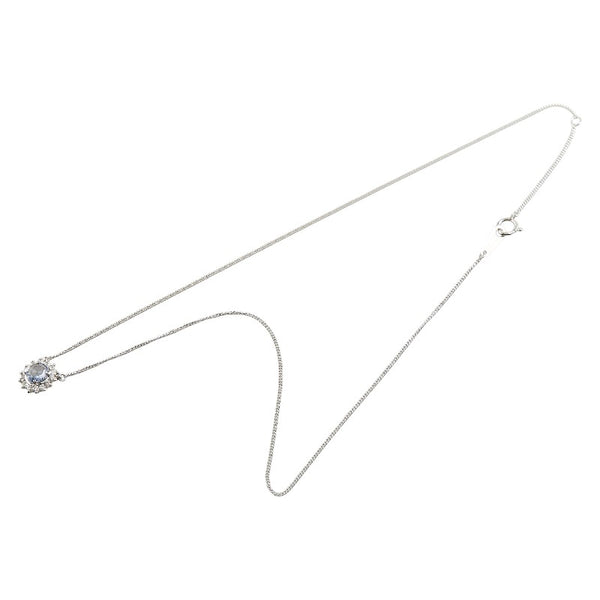 Pt850 プラチナ サファイア0.55ct ダイヤ0.27ct ネックレス レディース 【中古】